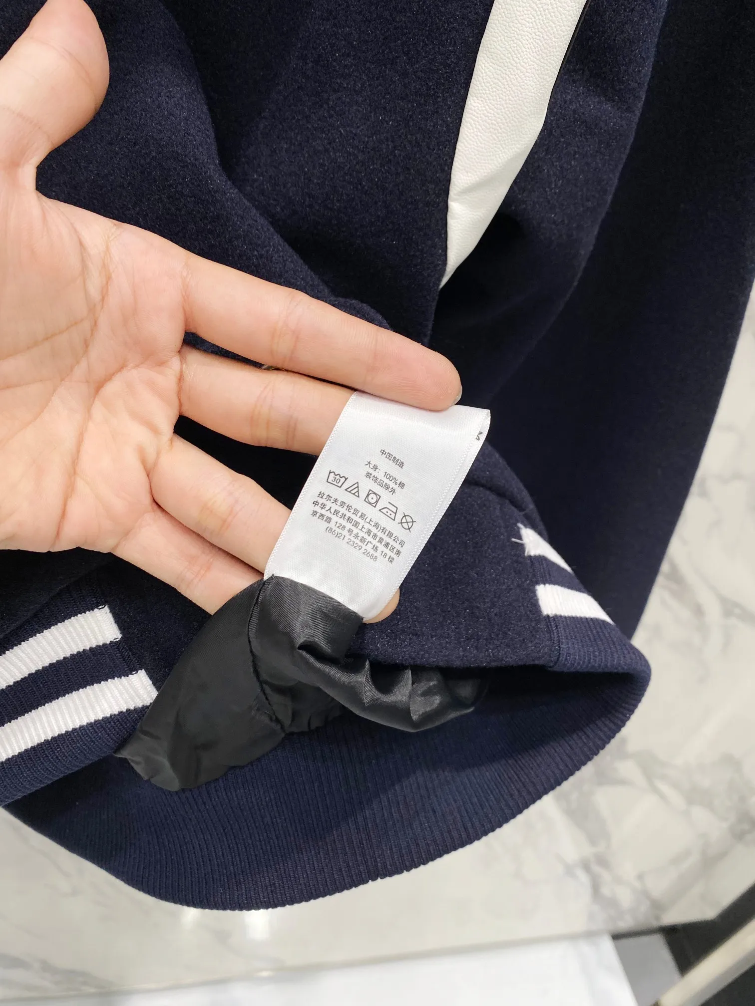 P310 Ralph Lauren Pony Embroidered American Retro Wool Spliced ​​Leather Baseball Jacket with Big Logo on the Back Color: Navy Size: m-XL